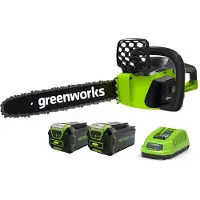 Greenworks 40V Elektrische Kettingzaag - Kettingsnelheid:12 m/s - Koolborstelloze motor - Kettingzaag – Snoeizaag - Incl. 2x 4Ah batterijen + 1x oplade - Groente