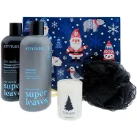 ATTITUDE Men Kerst Cadeauset – 4-delig – 2-in-1 Shampoo/Conditioner + Shower Gel + Kerstkaars + Puff – Cadeau voor hem