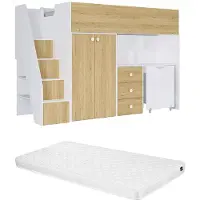 Vente-unique Hoogslaper hout natuurlijk licht 90 x 190 cm