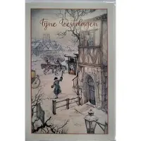 Anton Pieck 8 Dubbele Kerstkaarten met enveloppen 10 x 15 cm - besneeuw straatbeeld