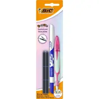 BIC Easy Clic Ergonomische Vulpen - Roze of Blauw- Rechts- of linkshandig - 1 vulpen met inktwisser en 6 inktpatronen