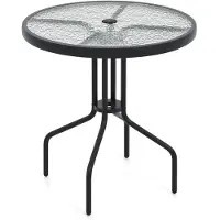 Helloshop26 Ronde tuin tafel 70 cm met parasol gat modern ontwerp in zwart metaal