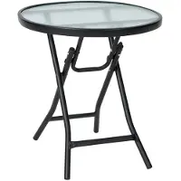 Helloshop26 Tuin tafel - - Opvouwbare ronde tafel - Veiligheidsglas - Staal - 46 x 47 cm