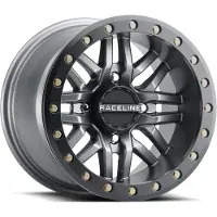 Raceline A91G Ryno 14x7in/4x156 BP/10mm Offset/132.5mm Bore - Gunmetal & Black Ring Beadlock Wheel