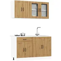 vidaXL - 4-delige - Keukenkastenset - Kalmar - bewerkt - hout - artisanaal - eiken