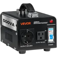 Vevor 500VA Step-Up/Step-Down Transformator, 110V naar 220V &amp; 220V naar 110V Spanningsomvormer met US/EU stopcontact, netsnoer, stroomonderbreker