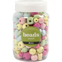 Packlinq Houten kralen, d 10-15 mm, gatgrootte 3-5 mm, lichtblauw, lichtgroen, lichtrood, lichtgeel, 400 ml/ 1 emmer