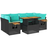 vidaXL 7-delige Loungeset met kussens poly rattan zwart