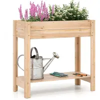 Costway Verhoogd bloembed met plank, verhoogd tuinbed van hout, plantenbak met drainakken, groentebed, kruidenbed, groot, voor balkon, tuin, terras, 81 x 38 x 77 cm, naturel