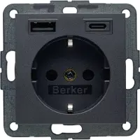 Berker S1 contactdoos - inbouw - 1-voudig - randaarde - USB A/C - met aanraakbeveiliging - antraciet