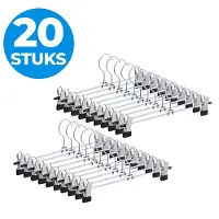 Acaza Kledinghangers - Broekhanger - Rokhangers - 31 cm lang - Met Knijpers - Anti Slip - 20 Stuks - Metaal - Zilver