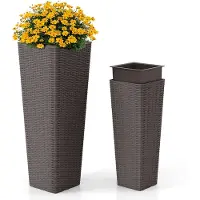 Costway Plantenbakken met binnenpot, 82 cm / 60 cm hoog, stapelbaar, bloempotten met afwateringsgaten, plantenbak voor tuin, terras, achtertuin, balkon, 2 stuks, bruin