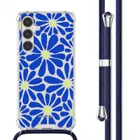 IMoshion Design hoesje met koord voor de Samsung Galaxy S24 Plus - Cobalt Blue Flowers Connect