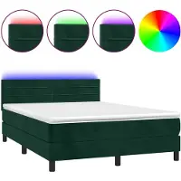 vidaXL Boxspring met matras en LED fluweel donkergroen 140x200 cm