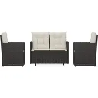 vidaXL 4-delige Loungeset met kussens poly rattan zwart