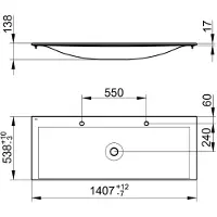 Keuco EDITION 11 Keramische dubbele wastafel, 1407x17x538mm, met 2x1 kraangat, wit, 31160311402