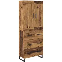 vidaXL Highboard 2 st Oudhout 69,5 x 34 x 180 cm Bewerkt hout en glas