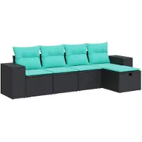 vidaXL 5-delige Loungeset met kussens poly rattan zwart