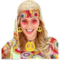 Widmann Hippie Peace ketting en oorbellen geel