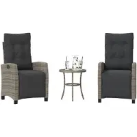 vidaXL 3-delige Bistroset met kussens poly rattan grijs