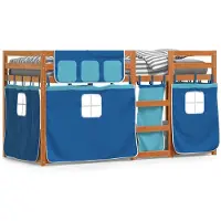 vidaXL Stapelbed met gordijnen 90x200 cm massief grenenhout blauw