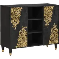 vidaXL Dressoir Zwart 90 x 33 x 75 cm Massief Mango Hout