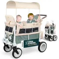 Wonderfold VW2 Bolderkar - Kinderwagen met 2 zitplaatsen - Opvouwbaar - Groen - (Draagvermogen tot 90kg)