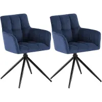 CLP Jonah Set van 2 eetkamerstoelen - met armleuning - klassiek - Draaibare - 180° automatisch terugdraaimechanisme - stof - Stof/donkerblauw