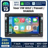 Hexinex Quad-Core autoradio Geschikt voor VW Polo Golf Jetta MK4 Passat T5 - Draadloos CarPlay, Android Auto, multimediaspeler, 2GB+64GB