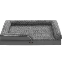 OEM orthopedisch hondenbed voor grote honden, waterdichte hondensofa met afneembare pluche hoes, 122 x 85 x 16 cm, leigrijs PGW254G02