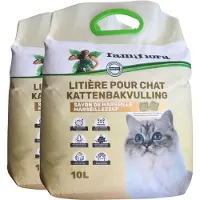 Famiflora Kattenbakvulling Marseille Zeep - 2x 10L - Bentoniet Kattengrit - Extra Klonterend & Geurabsorberend - Fris Parfum