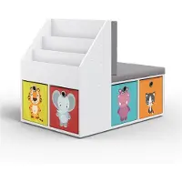 Vicco Onix Kinderboekenkast – 97.1 x 78.4 cm met 6 kleurrijke vouwdozen Wit