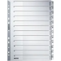 Leitz Tabbladen 4325 A4 Grijs 12 tabs Geperforeerd Karton 1 tot 12