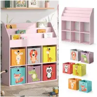 Vicco Luigi Kinderboekenkast – 107.2 x 114.2 cm met 6 vouwboxen (gekleurd) Roze