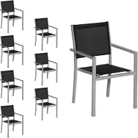 Happy Garden Set van 8 grijze aluminium stoelen - zwart textilene