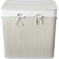 Noris Nordis - Bamboe Wasmand met 3 Vakken - Grijs - 60 x 40 x 60 cm