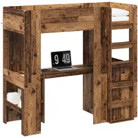 vidaXL Stapelbedframe met Bureau Oudhout 75 x 190 cm Bewerkt hout