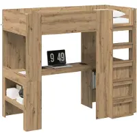 vidaXL Stapelbedframe met Bureau met plank Artisan Eiken 90 x 200 cm