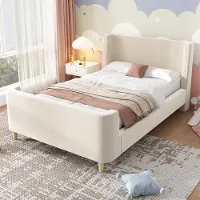 Merax Kinderbed 90 x 200 cm - gestoffeerd bed - eenpersoonsbed - sterrenhemel patroon - beige - zonder matras