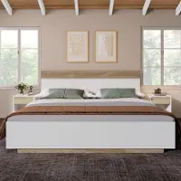 Merax Tweepersoonsbed - zwevend bed 160x200cm met hoofdeinde en lattenbodem - wit - zonder matras