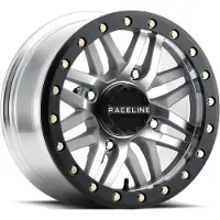Raceline A91MA Ryno 14x7in/4x156 BP/10mm Offset/132.5mm Bore - Machined & Black Ring Beadlock Wheel