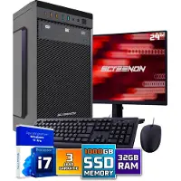 Screenon Intel Compleet PC SET | Intel Core i7 | 32 GB DDR4 | 1 TB SSD + 24 Inch Monitor + Muis + Toetsenbord | Windows 11 Pro + WiFi & Bluetooth