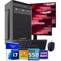 Screenon Intel Compleet PC SET | Intel Core i7 | 32 GB DDR4 | 1 TB SSD + 2 x 24 Inch Monitor + Muis + Toetsenbord | Windows 11 Pro + WiFi & Bluetooth