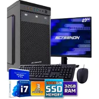 Screenon Intel Compleet PC SET | Intel Core i7 | 32 GB DDR4 | 1 TB SSD + 27 Inch Monitor + Muis + Toetsenbord | Windows 11 Pro + WiFi & Bluetooth
