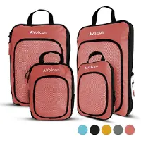 VOLCAN Compression Packing Cubes - Koffer Organizer Set - Set van 4 - Met Compressierits - Voor Backpack & Koffer - Oudroze
