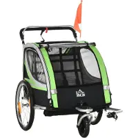 HOMCOM Kinderfiets aanhanger Staal, Polyester 142L x 75B x 101H cm Groen+Zwart