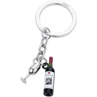 Troika Sleutelhanger "BORDEAUX" Sleutelhanger, met wijnfles en wijnglas, metaalgietwerk, glanzend, groen / zilverkleurig