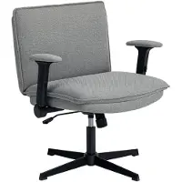 Merax Brede Ergonomische Bureaustoel met Opklapbare Armleuningen – Comfortabele Schrijversstoel met Leinenlook - Verstelbare Zithoogte en Stabiele Staalbasis – Grijs