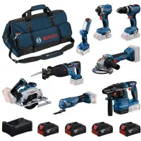 Bosch Kit:gbh+gws+gdr+gsb+gks+gsa+gop+gli+4x5 Elektrische Gereedschapset