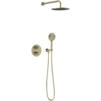 May Thermostatische Inbouw Doucheset - Wandarm - 3-standen Handdouche - Wandhouder - Geborsteld Mat Goud PVD - Messing - Kranen, Douchekranen, - Kranen, Douchekranen, Douchesets, Inbouw douchesets